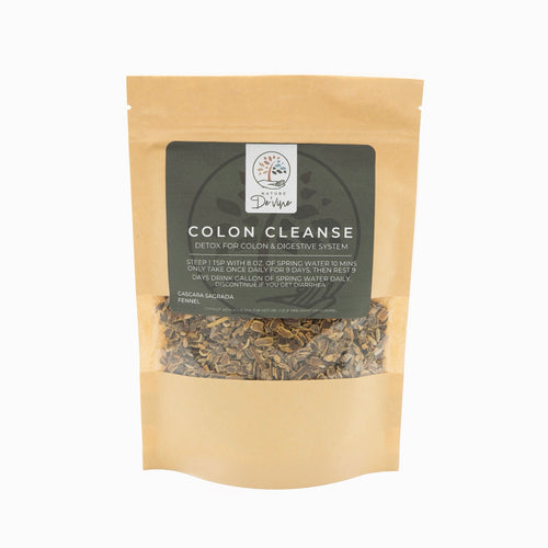 Package of 'Colon Cleanse' dietary supplement with visible herbs on a white background