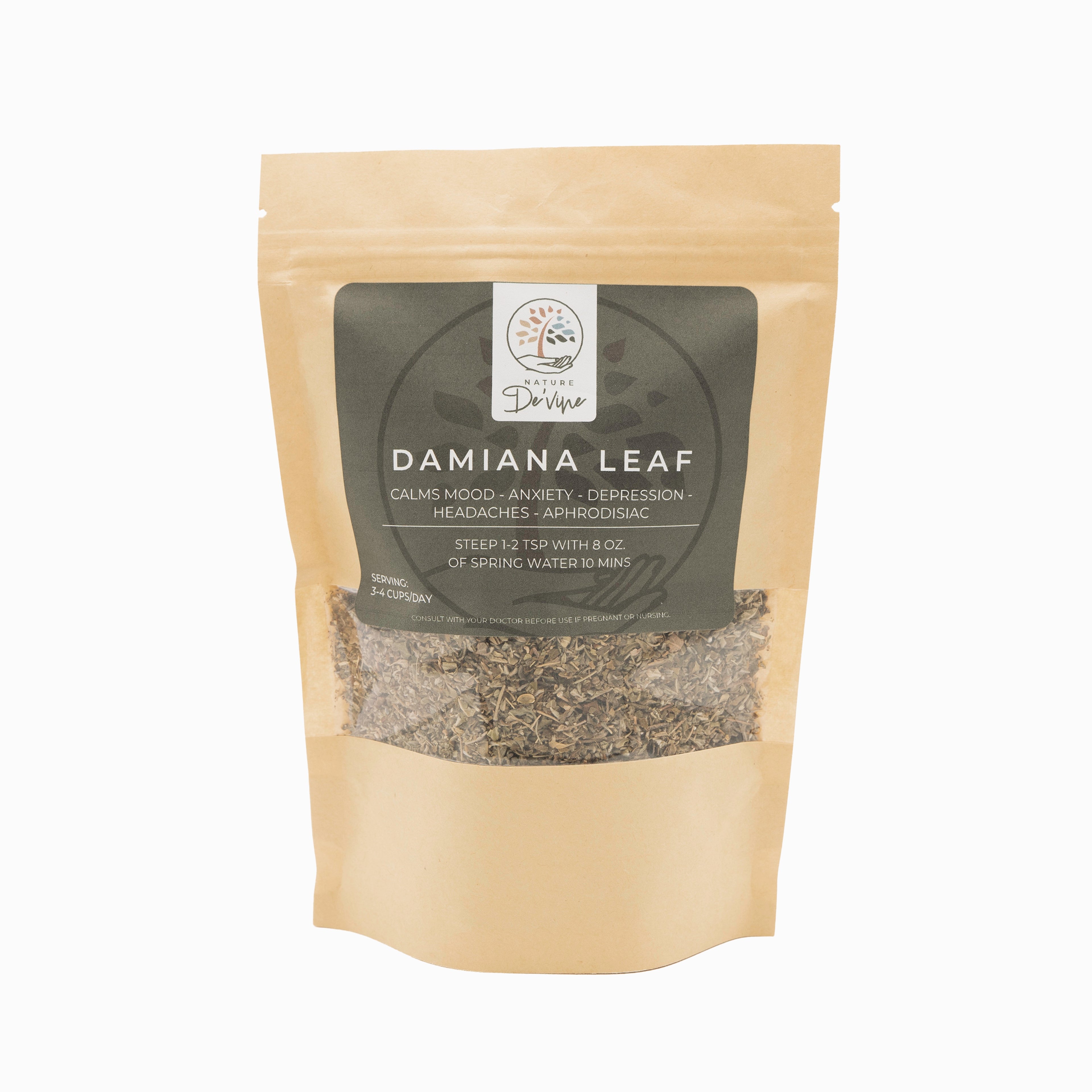 Package of Damiana leaf tea with a beige background