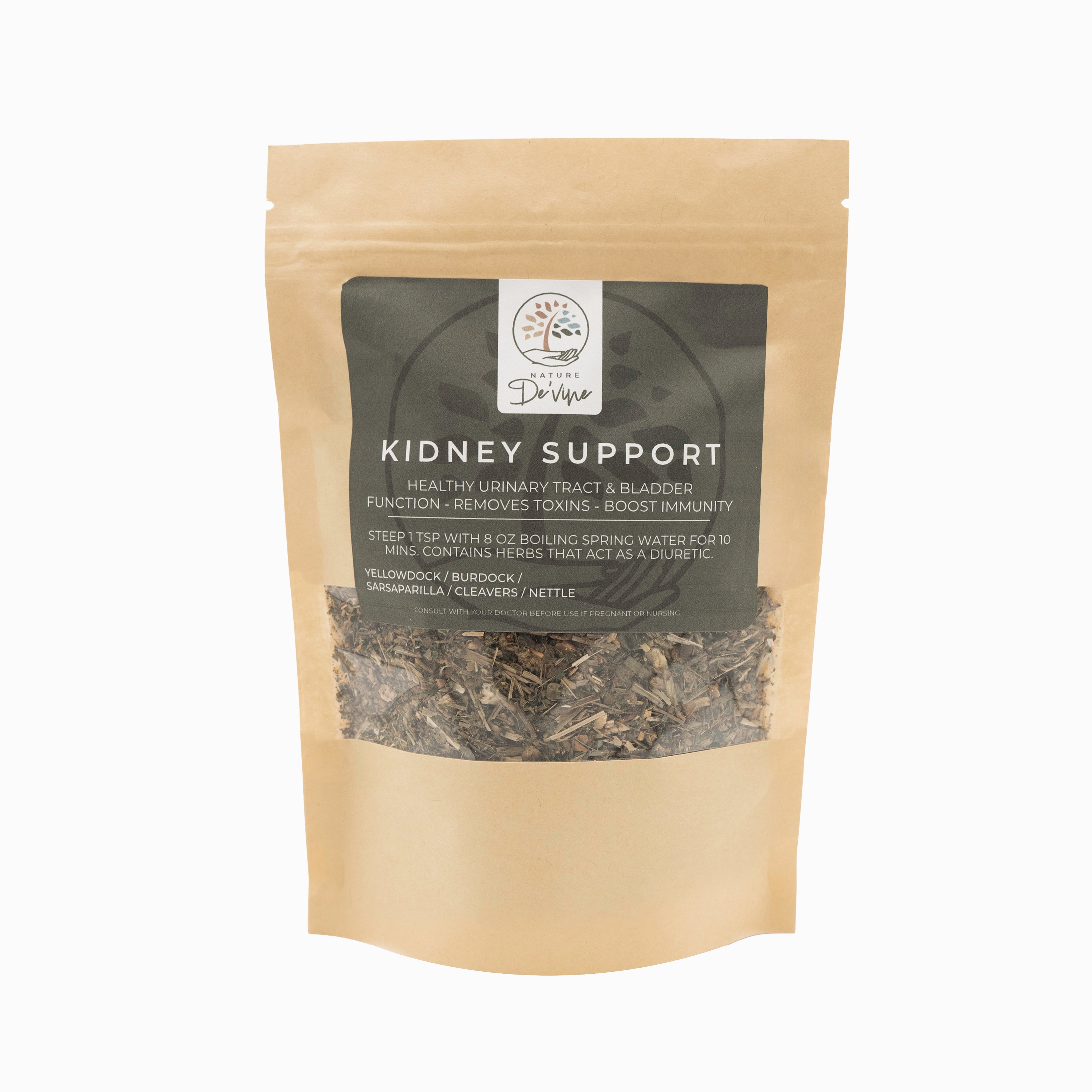 Tea package labeled 'Kidney Support' with a white background