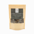 Tea package labeled 'Liver Support II' with visible herbs on a white background