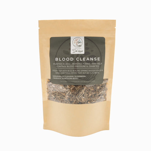 Tea package labeled 'Blood Cleanse' on a white background